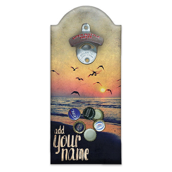 Cool Sunset Custom Wooden Bottle Opener with Magnetic Cap Catcher