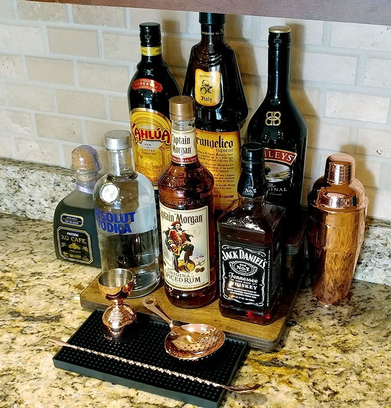Counter Caddies™ - Walnut-Stained Straight Shelf - Liquor/Wine Bottle Display - 12" Length