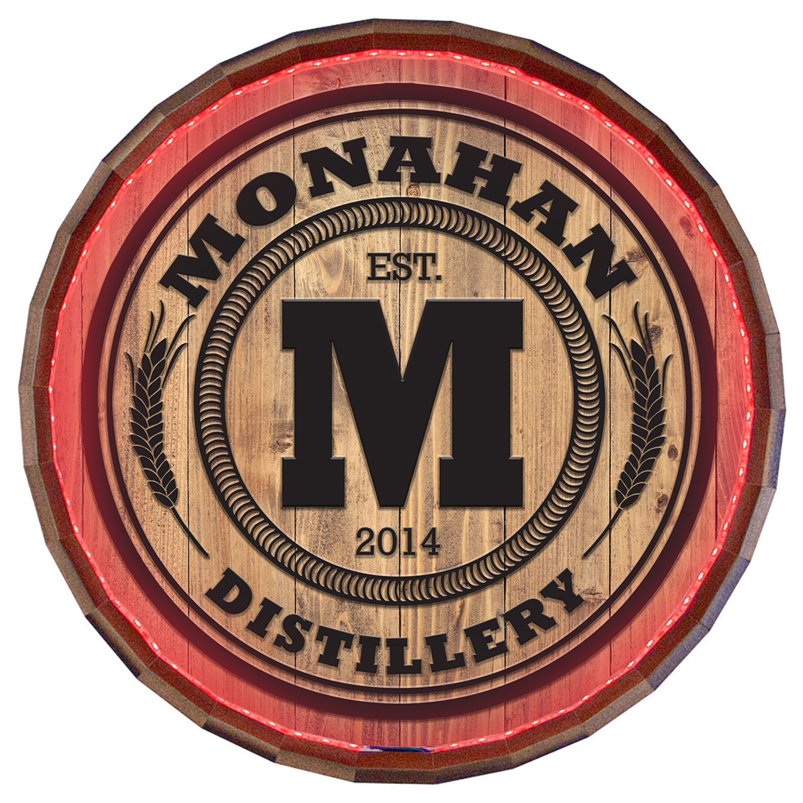 Custom LED Wood Barrel Top Sign - Distillery