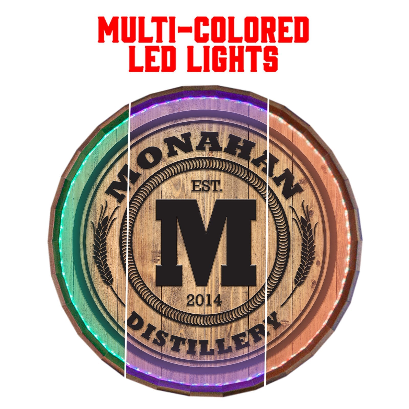Custom LED Wood Barrel Top Sign - Distillery