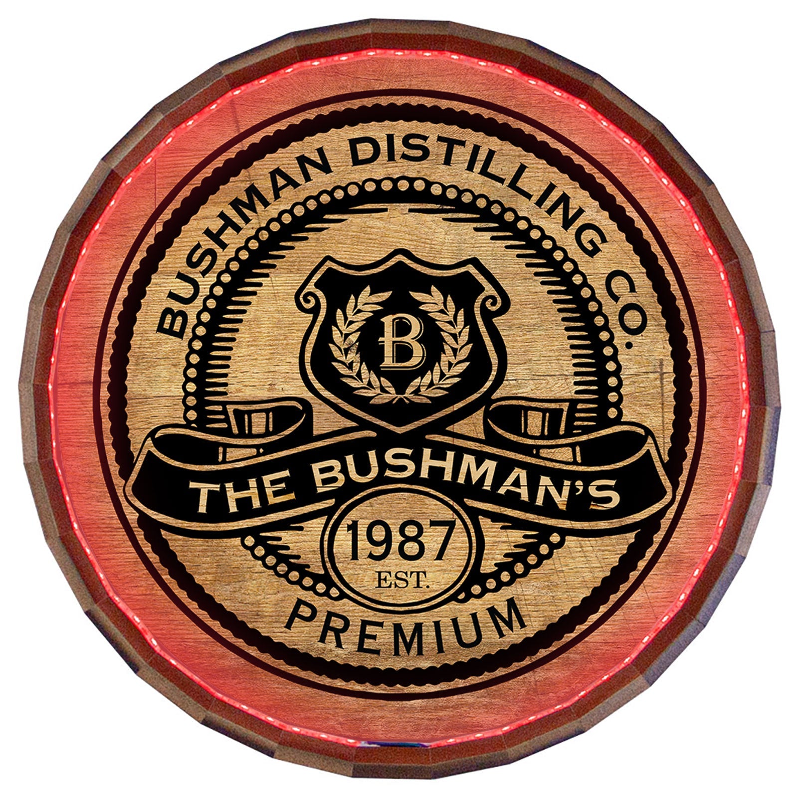 Custom LED Wood Barrel Top Sign - Premium