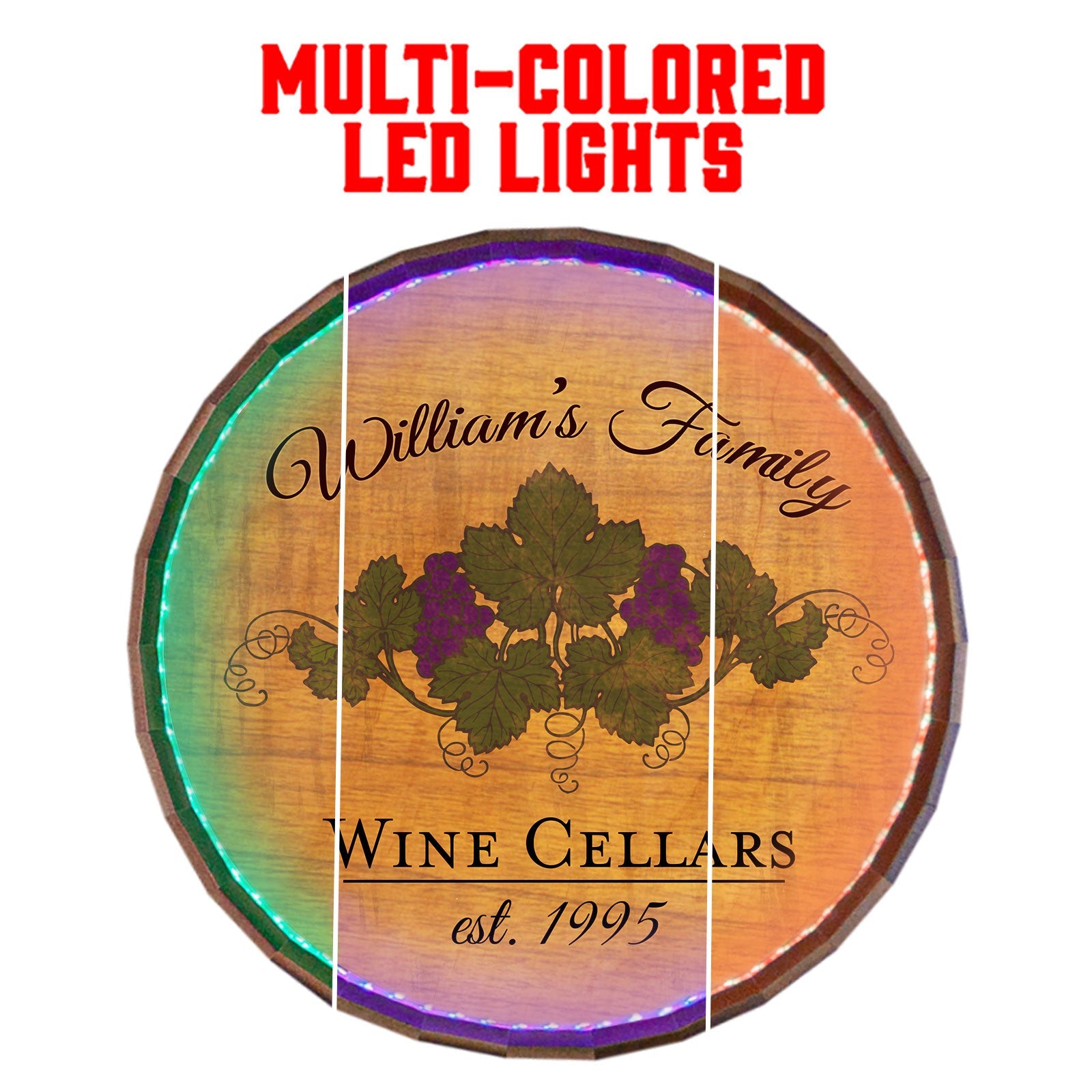 Custom LED Wood Barrel Top Sign - Wine Cellar