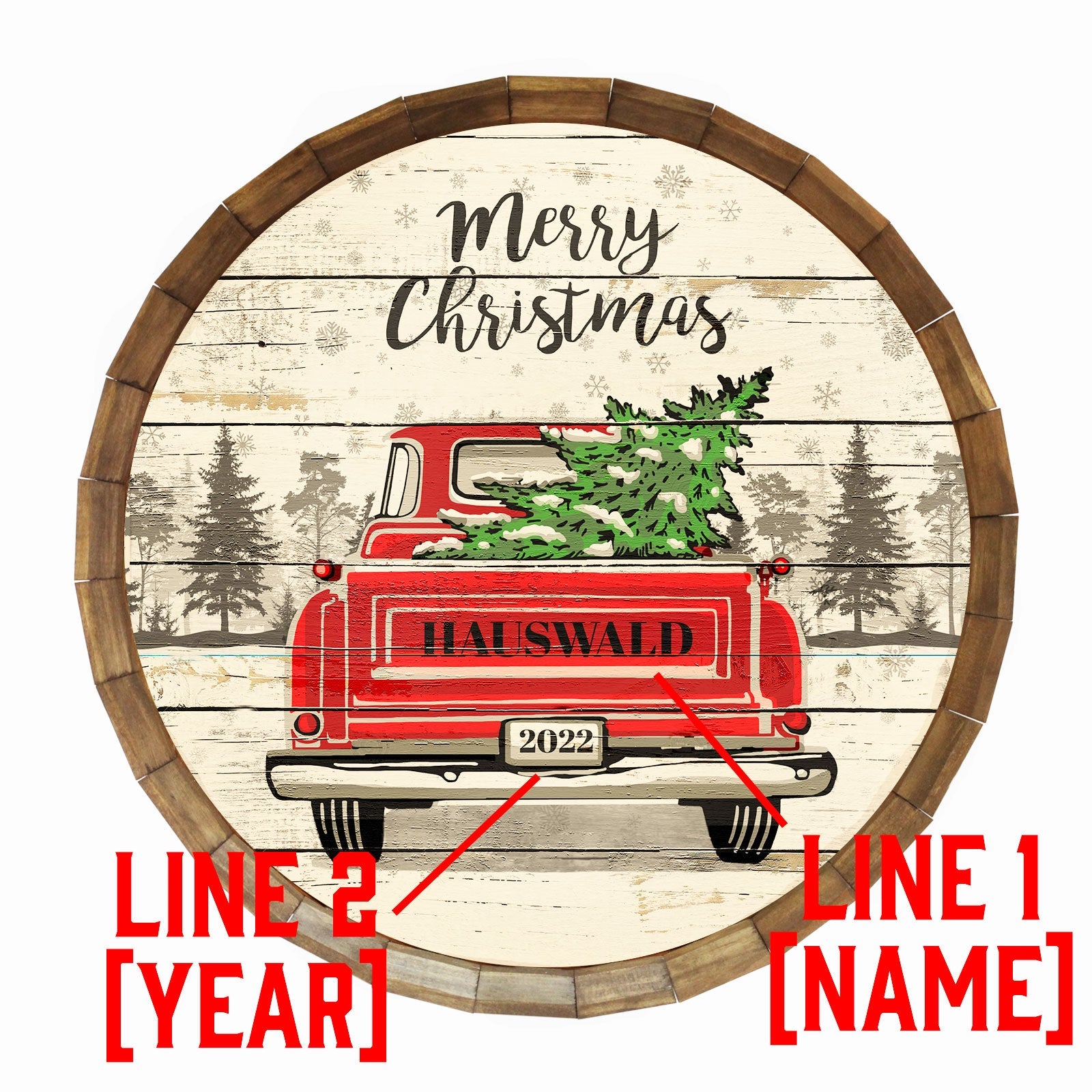 Custom Vintage Red Truck Christmas Themed Barrel Top Tavern Sign