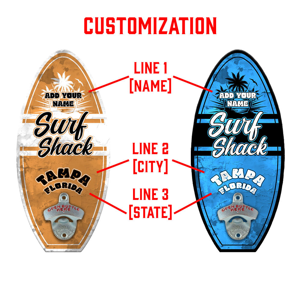 Custom Wall Mounted Ring Toss Game with Bottle Opener - Surfboard - Surf Shack - Customization