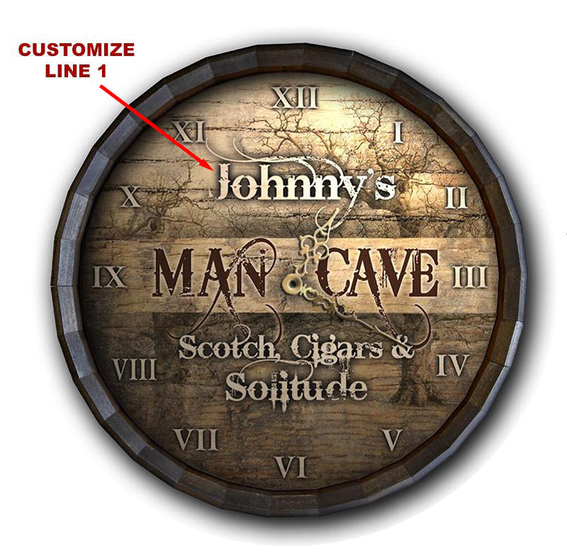 Custom Wood Barrel Top Clock – Man Cave - Scotch, Cigars, Solitude