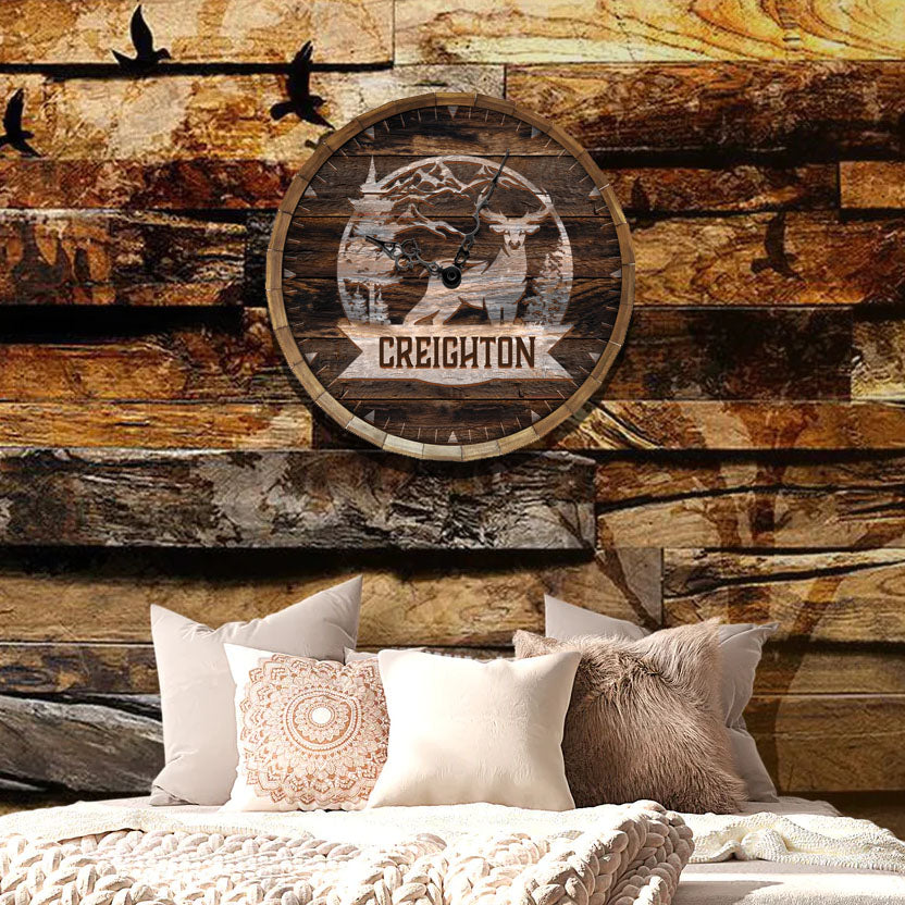 Customizable Deer Hunting Wooden Clock