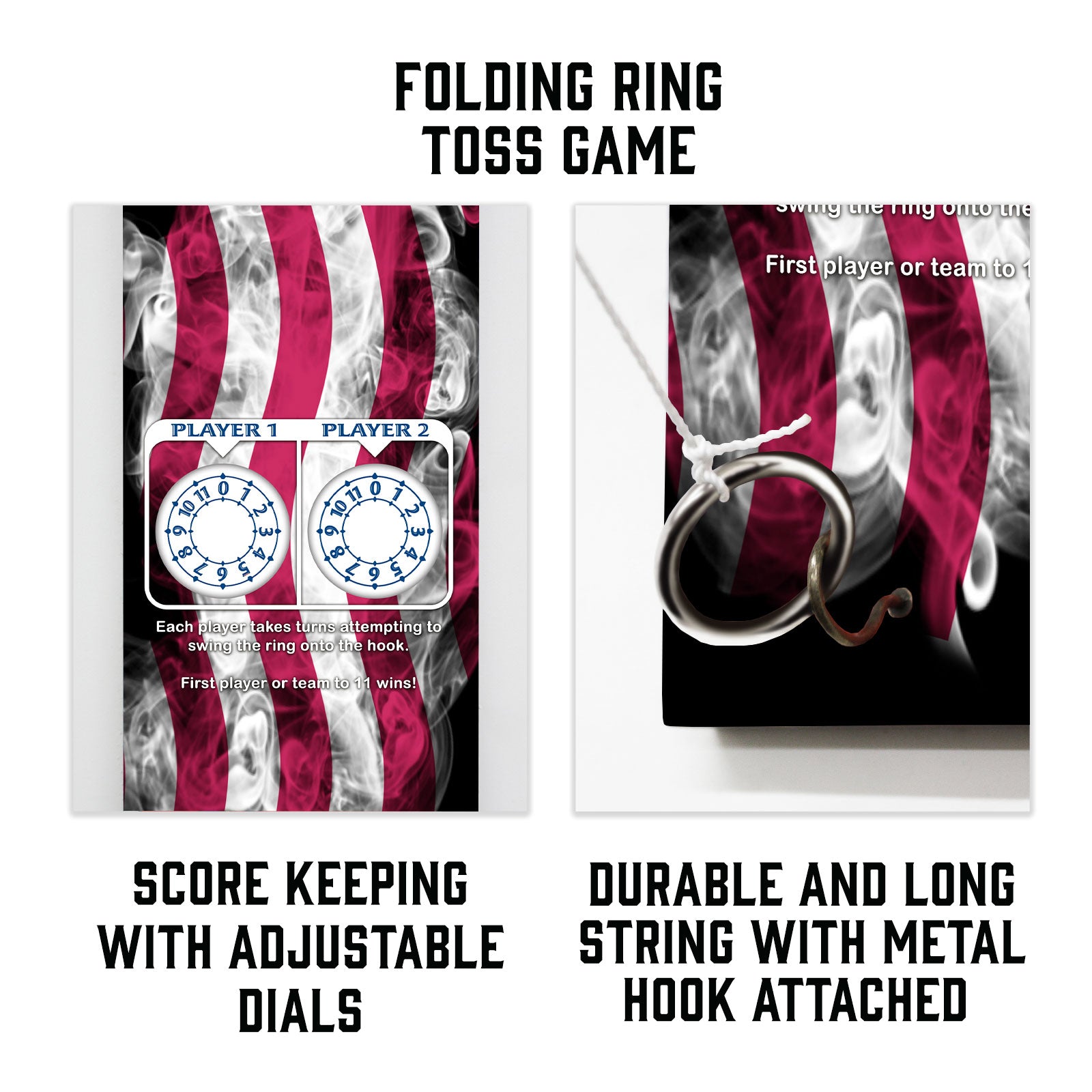 Customizable Wall Mounted Folding Ring Toss - American Flag Smoke