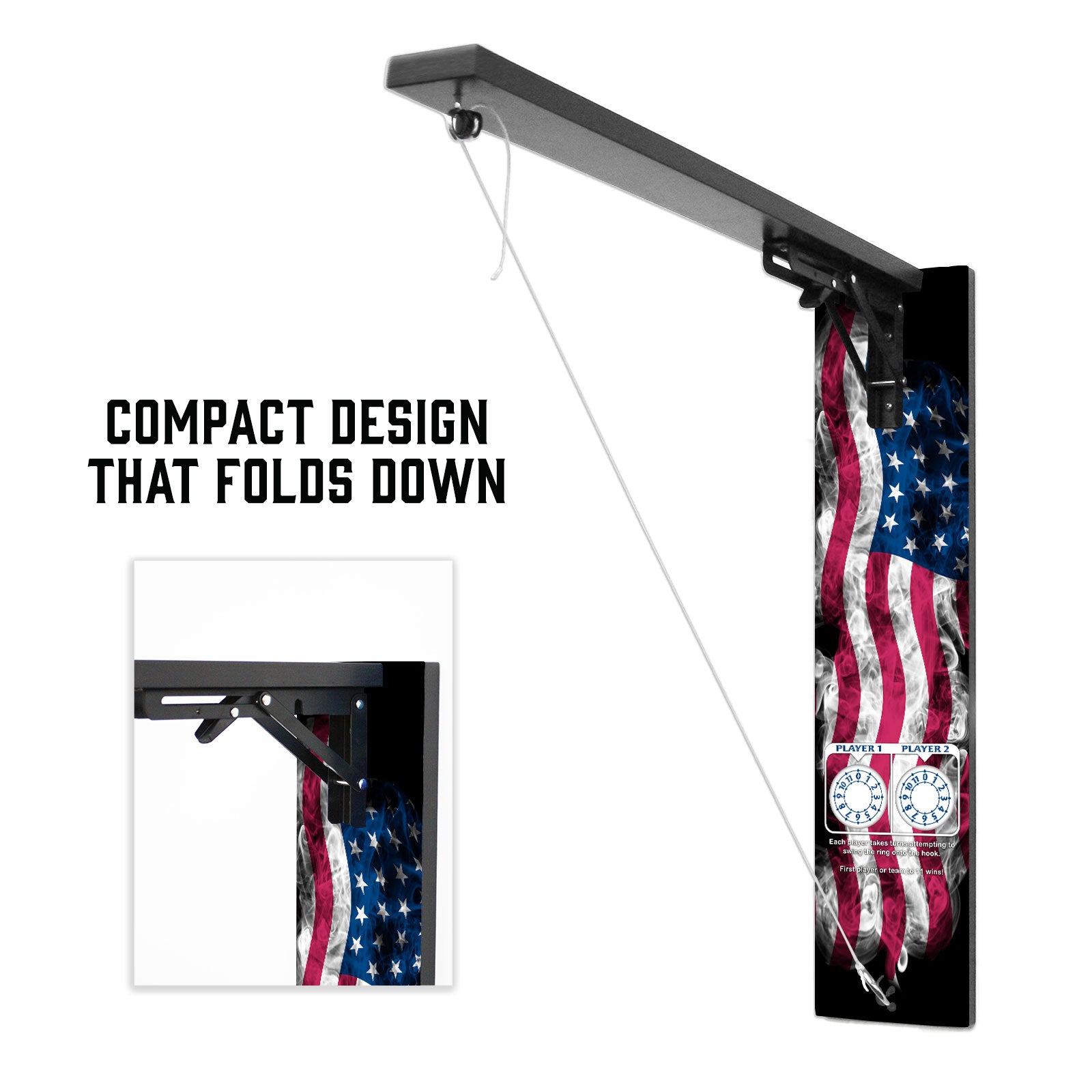 Customizable Wall Mounted Folding Ring Toss - American Flag Smoke