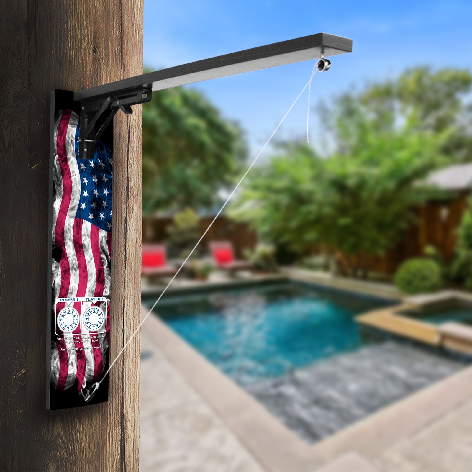 Customizable Wall Mounted Folding Ring Toss - American Flag Smoke