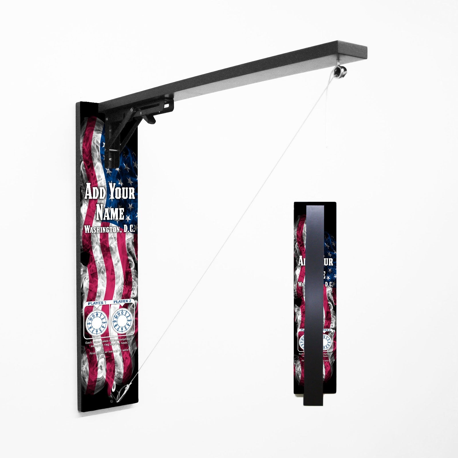 Customizable Wall Mounted Folding Ring Toss - American Flag Smoke