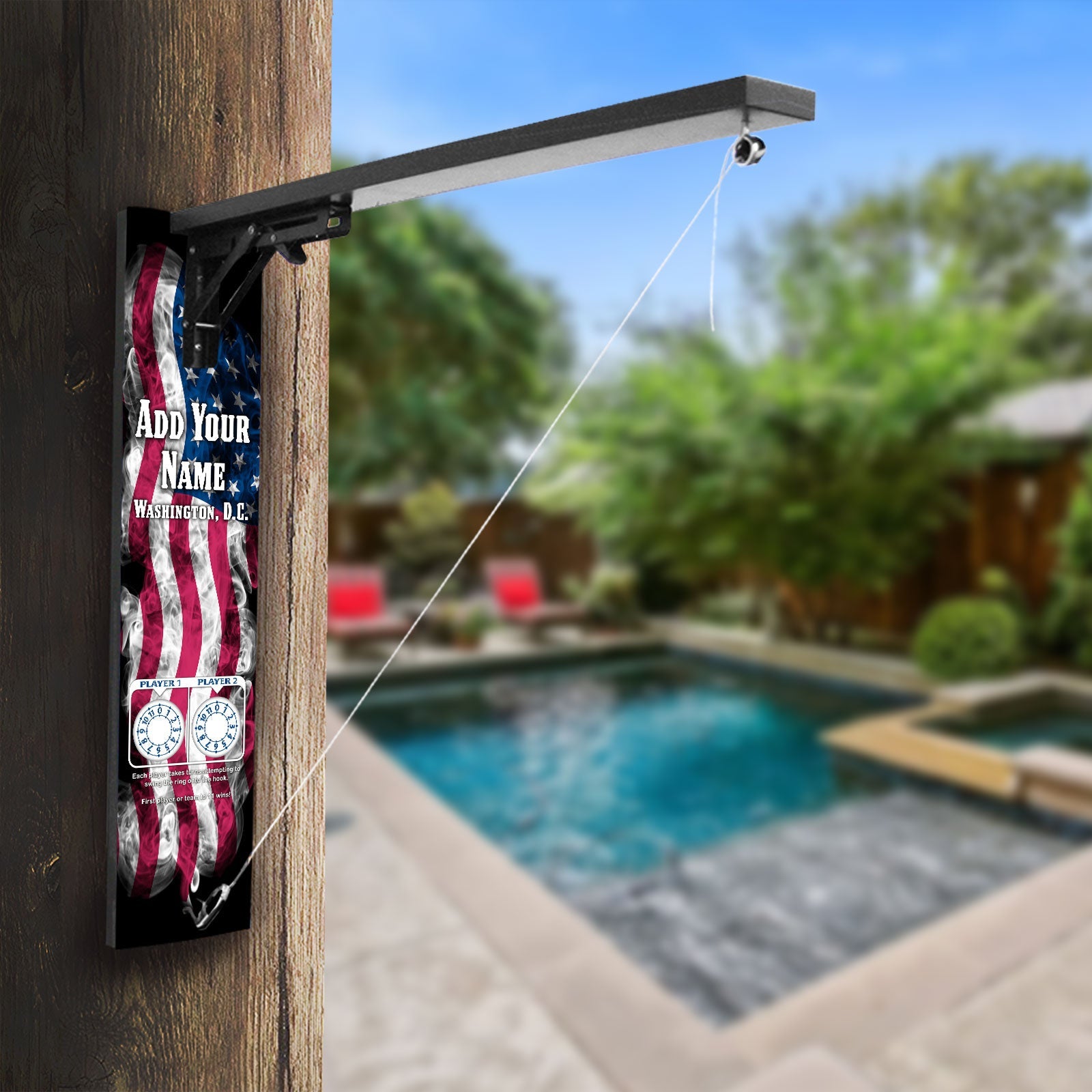 Customizable Wall Mounted Folding Ring Toss - American Flag Smoke