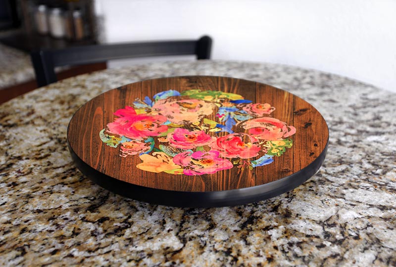 Lazy Susan - WATERCOLOR FLOWERS - 3 Different Sizes - For Kitchen Table Top