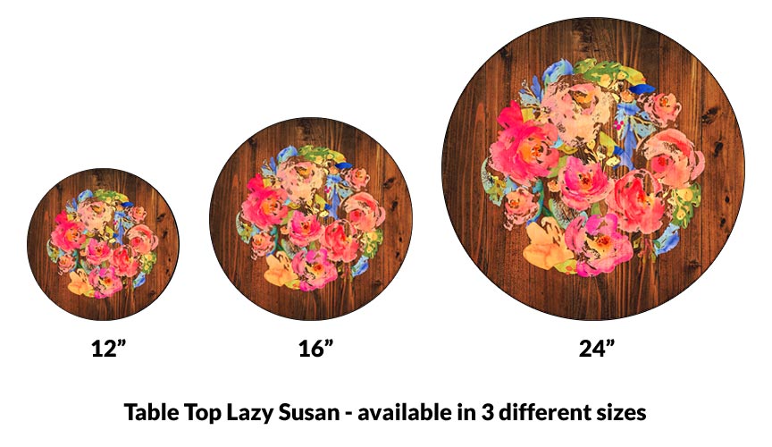 Lazy Susan - WATERCOLOR FLOWERS - 3 Different Sizes - For Kitchen Table Top
