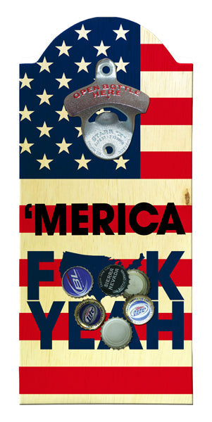 Merica Wooden Bottle Opener with Magnetic Cap Catcher
