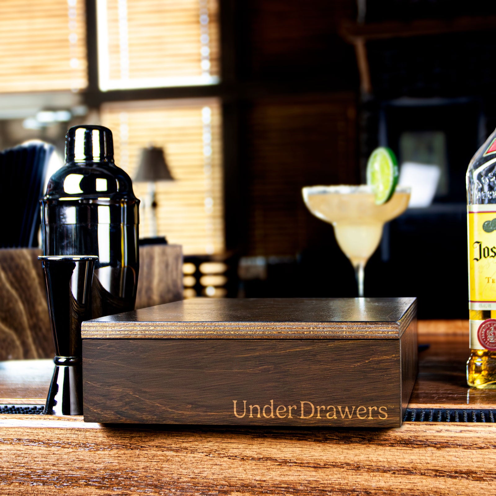 UnderDrawers™ - Undermount Salt Rim Drawer For Bar - Dark Walnut Stain