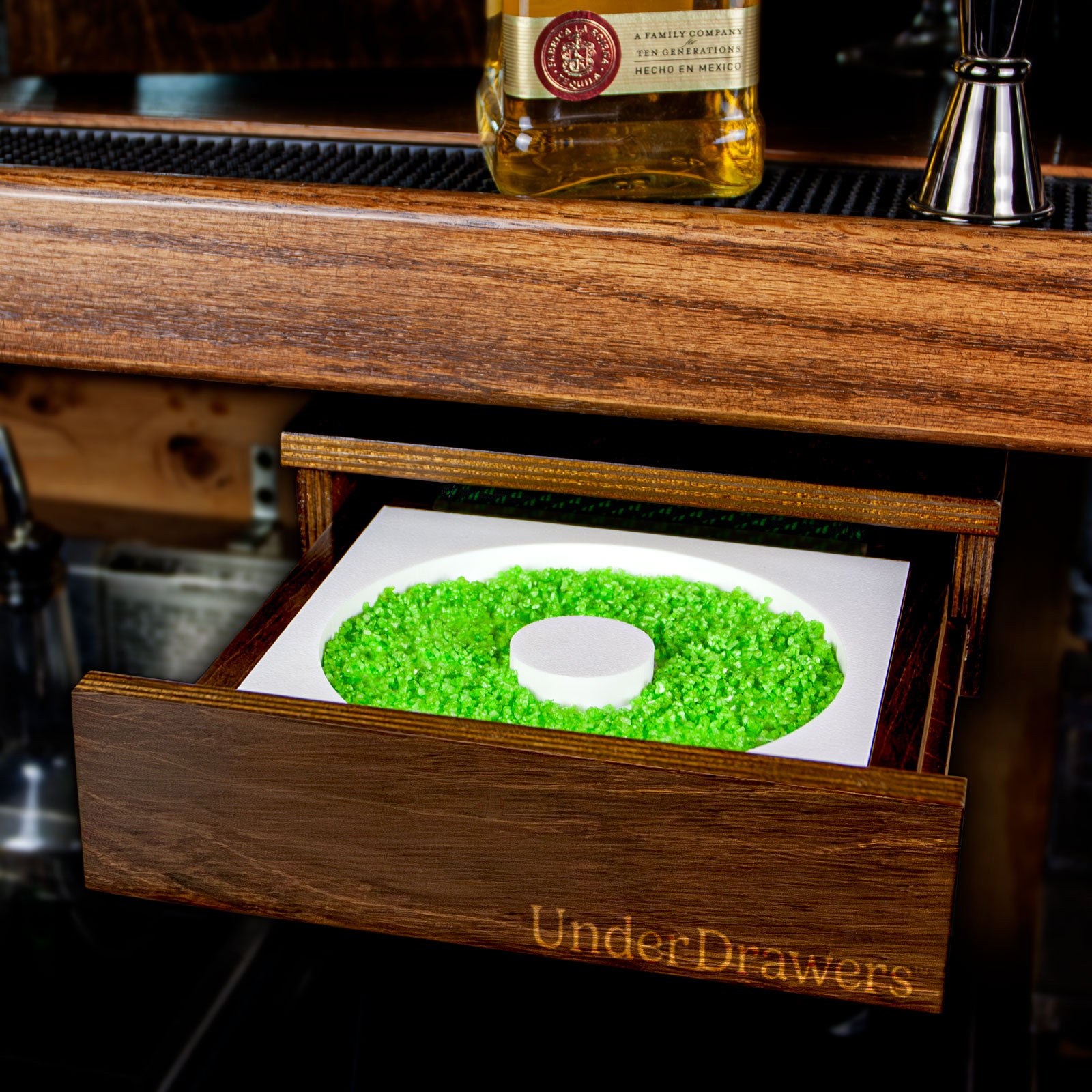 UnderDrawers™ - Undermount Salt Rim Drawer For Bar - Dark Walnut Stain