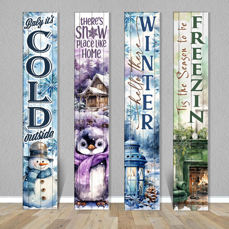 Vertical Porch Sign / Winter Collection Porch Signs / 8x46 Wooden Signs / Design Options