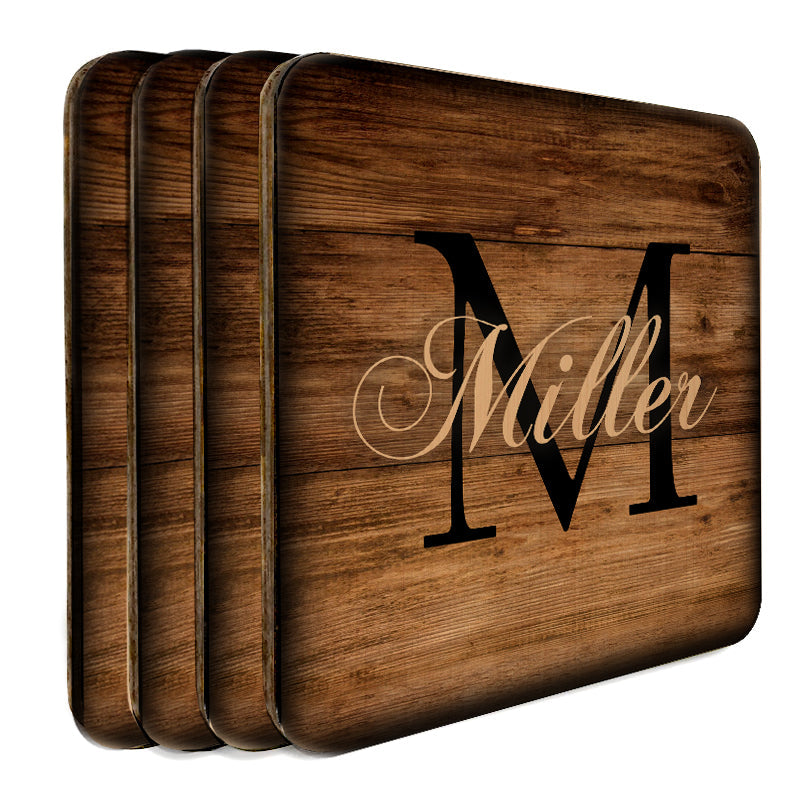 WOODEN SQUARE COASTERS - CUSTOMIZABLE - MONOGRAM - SET OF 4