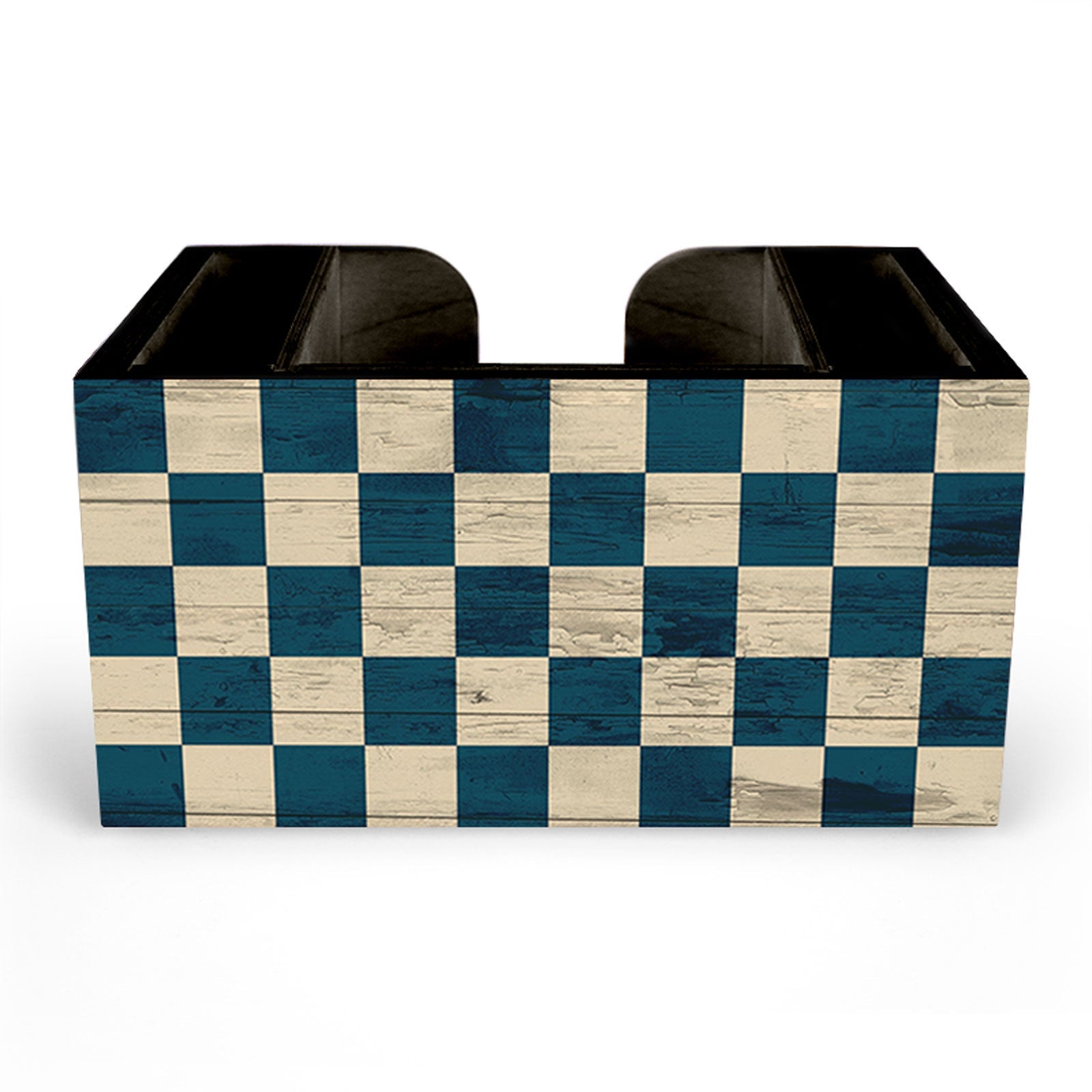 Wooden Bar Caddy - Blue Checkerboard