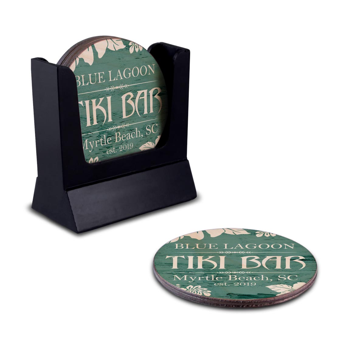 Wooden Round Coasters - Customizable - Tiki Theme - Set of 4