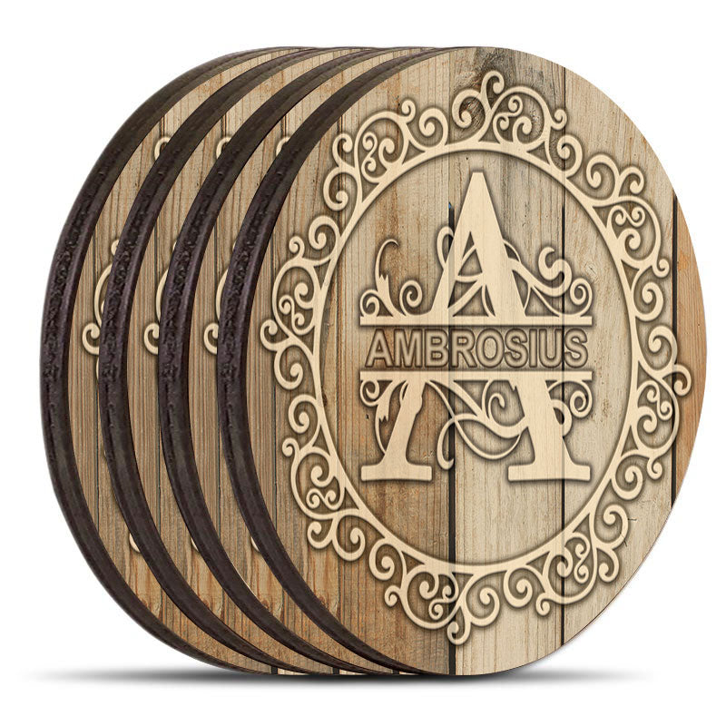 Wooden Round Coasters - Customizable - WHITE WOOD With Decorative Design