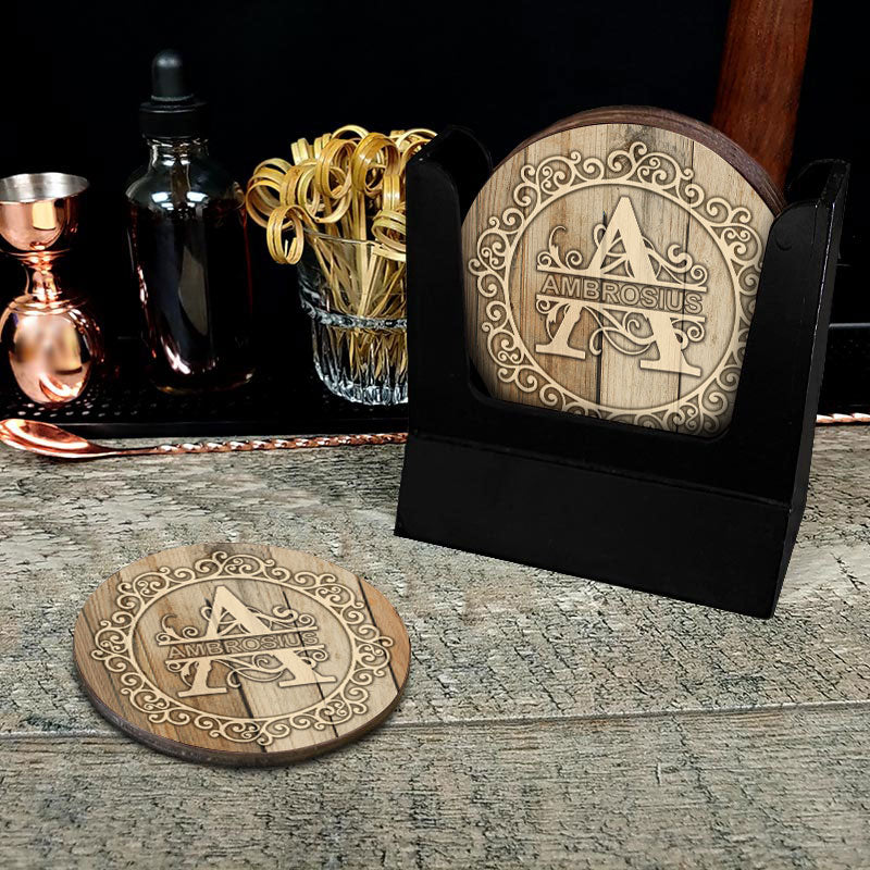 Wooden Round Coasters - Customizable - WHITE WOOD With Decorative Design