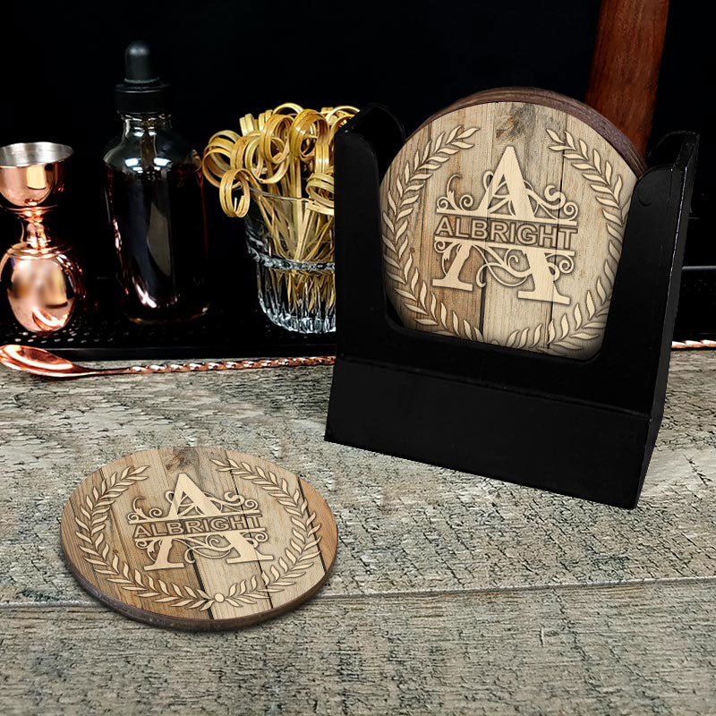 Wooden Round Coasters - Customizable - WHITE WOOD With Leaves