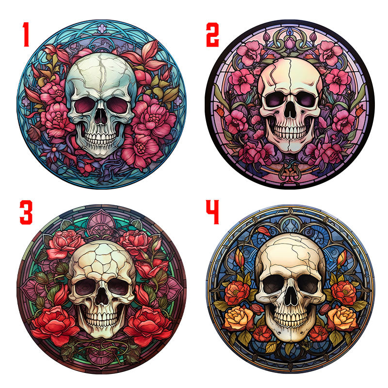 Wooden Round Coasters - Multiple Stained Glass Skulls Designs 1-4