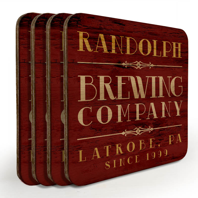 Wooden Round Square - Customizable - Brewing Company - Set of 4