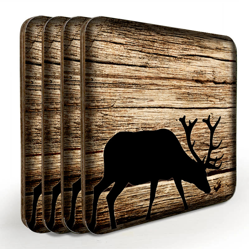 Wooden Square Coasters - Rustic Animal Theme - Set of 4 - Options Available